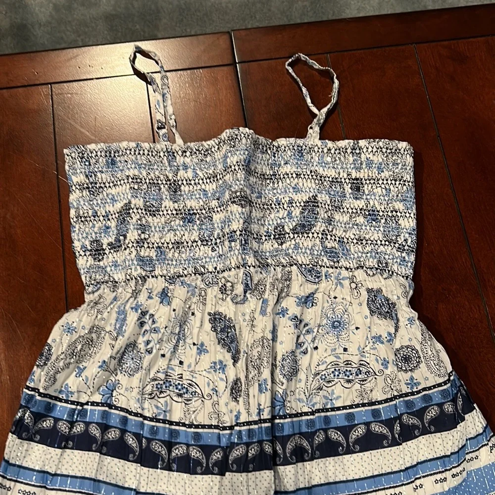 NWT Justice Maxi Dress Blue White Silver Metallic Stretchy Bodice Size 20